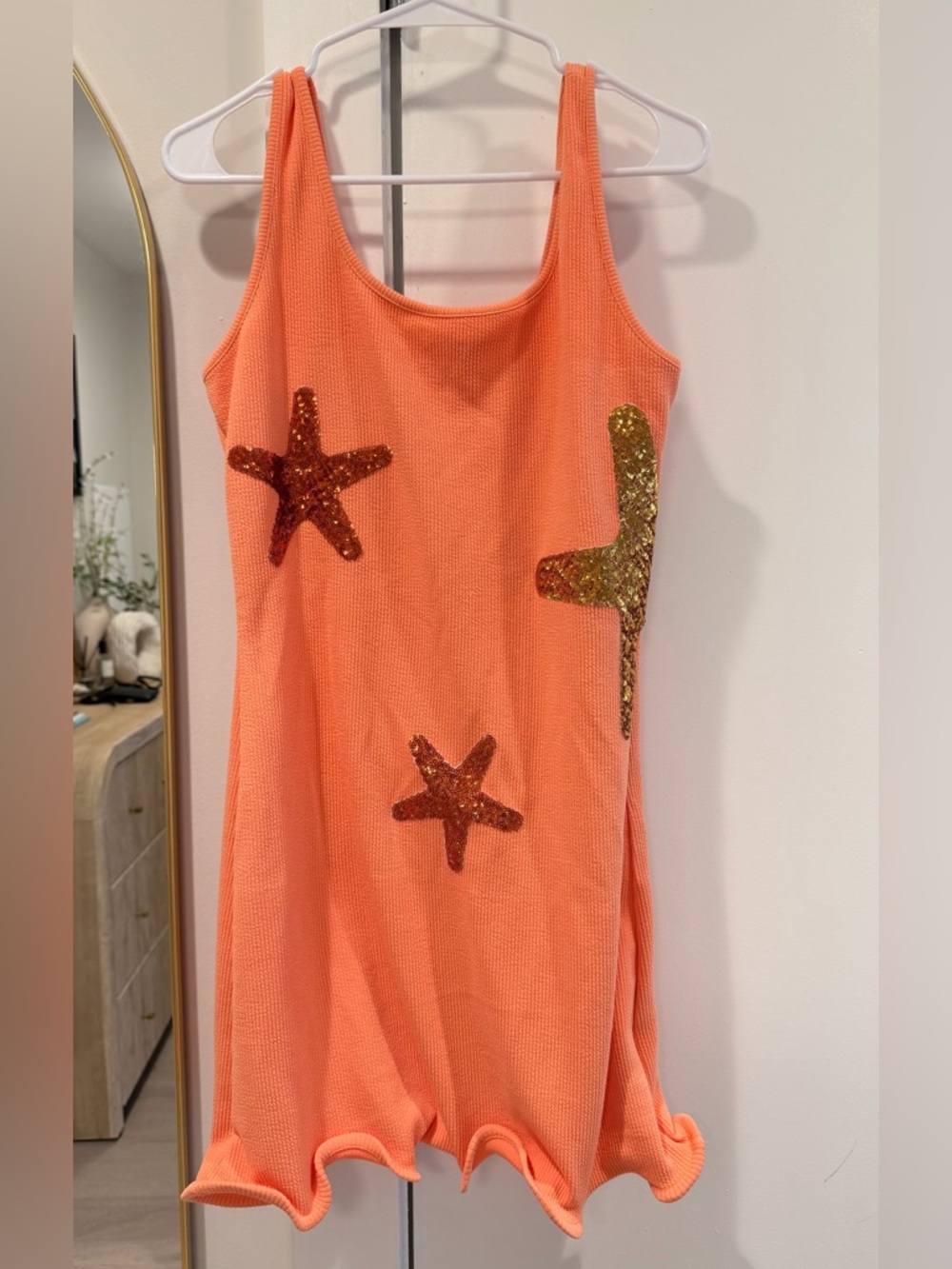 SHEIN Orange Sleeveless Mini Dress with Sequin Starfish